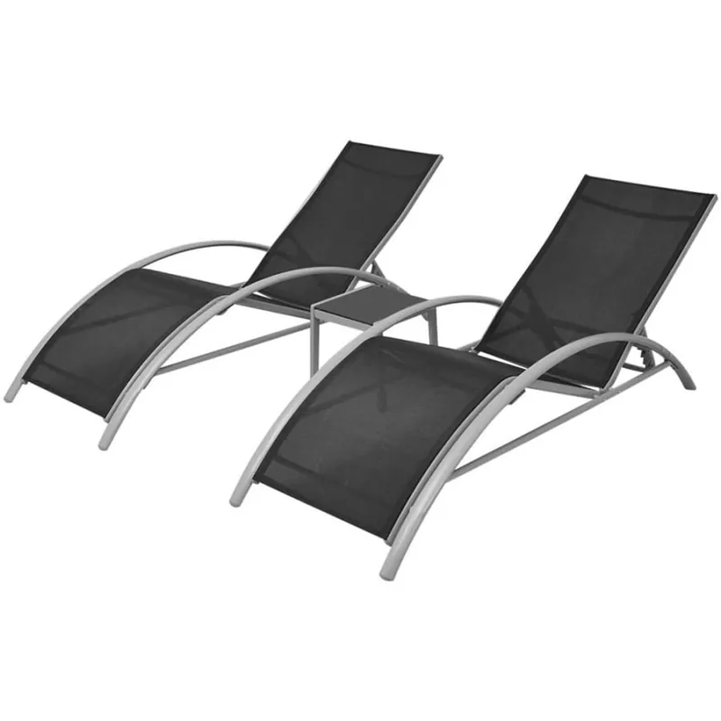 Leżaki ze stolikiem, aluminium, czarny Promocja