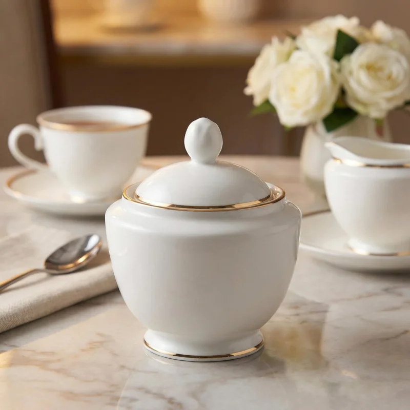 Tylko do końca tygodnia Cukiernica porcelanowa MARIAPAULA ZŁOTA LINIA 330 ml biała