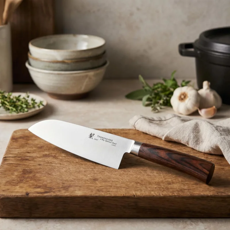 Bezpieczne zakupy TAMAHAGANE San VG-5 Brown 17,5 cm - nóż japoński Santoku ze stali nierdzewnej