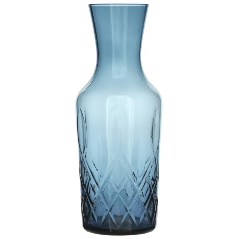 Popularny LYNGBY GLAS SORRENTO 1 l - ryflowana karafka ze szkła do wody i napojów niebieska