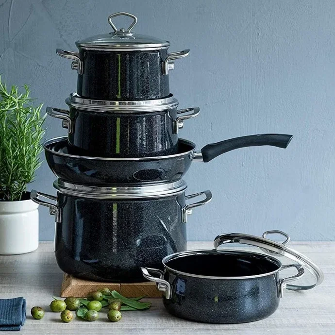 Wysoka jakość RIESS Black Magic czarny - zestaw 4 garnków ceramicznych z pokrywkami i patelnią