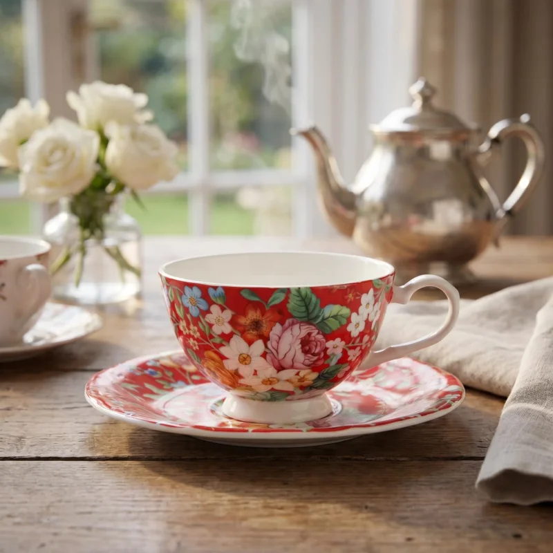 Wyjątkowa oferta Filiżanka do kawy i herbaty porcelanowa ze spodkiem 185 ml