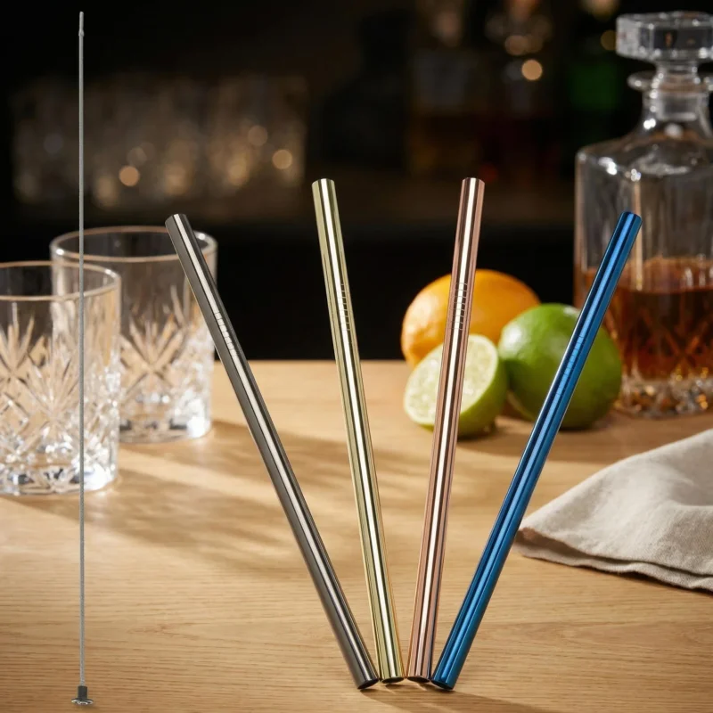 Cena promocyjna LURCH Drink 4 szt. wielokolorowe - słomki do napojów i drinków proste stalowe ze szczoteczką