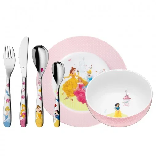 Niska cena WMF Księżniczki Disney 6 el. białe - naczynia dla dzieci ze sztućcami porcelanowe