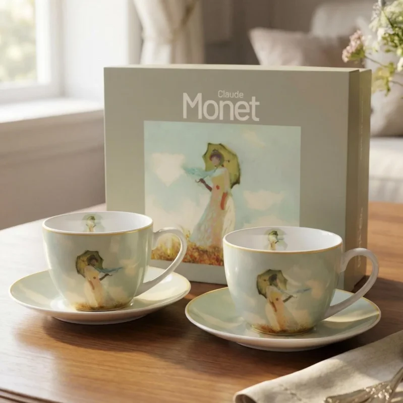Filiżanki porcelanowe ze spodkami DUO ART GALLERY WOMAN WITH PARASOL BY C. MONET 270 ml 2 szt. Do wyczerpania zapasów