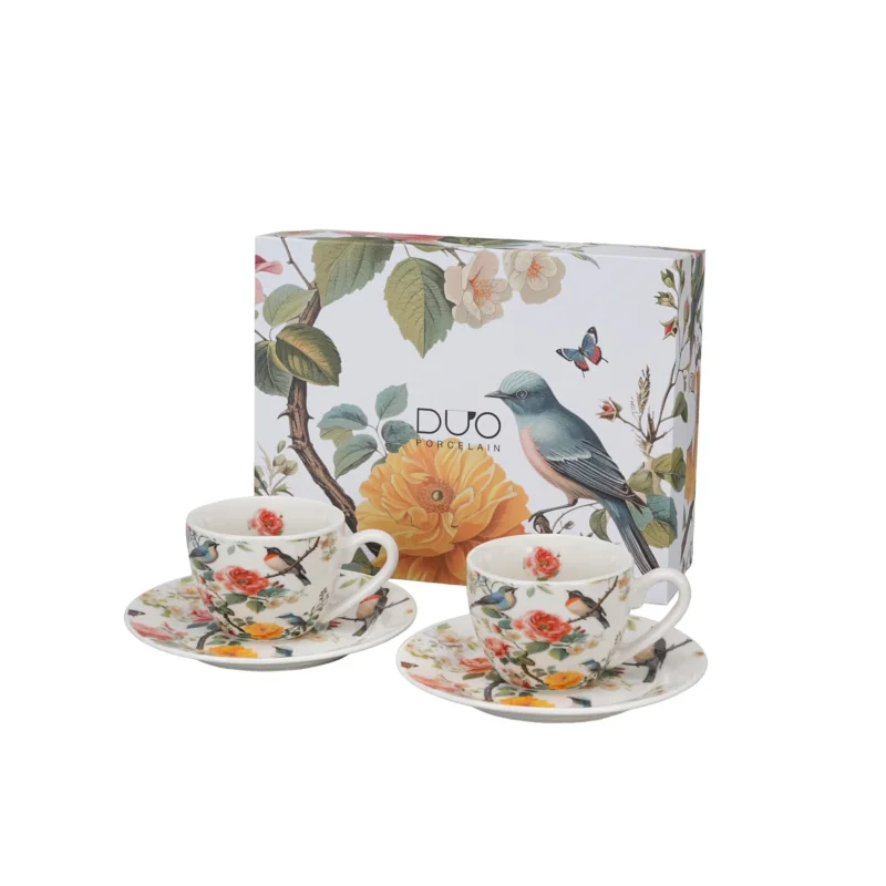 Najlepsza cena Filiżanki do espresso porcelanowe ze spodkami DUO KWIATY CLASSIC APRIL 110 ml 2 szt.