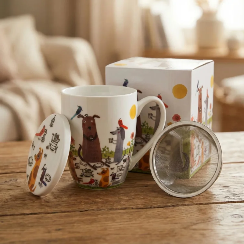 Wybór klientów Kubek porcelanowy z zaparzaczem DUO ANIMALS PSI ŚWIAT PSI PIKNIK 360 ml