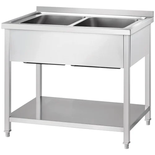 Łatwy zwrot Stół ze zlewem 2-kom.,z półką 1000x600x850 mm skręcany (673706)